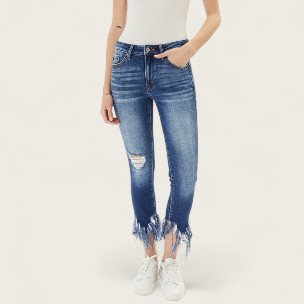 KanCan Audrina Mid Rise Distressed Fringe Ankle Skinny Jeans Women's Size 25 - Picture 2 of 14